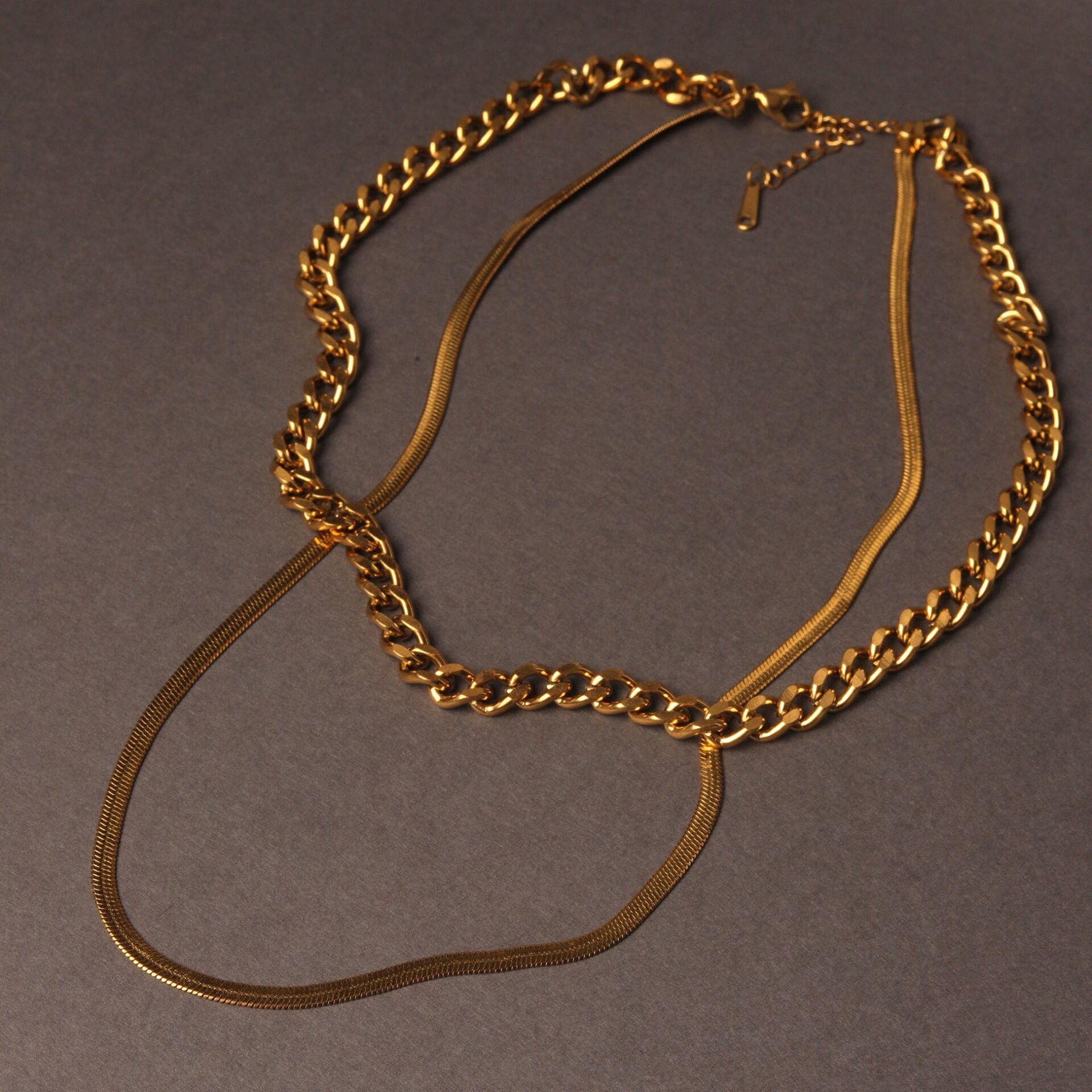 Neesa Çelik Gold İtalyan Zincir Çoklu Kolye 45 cmGold