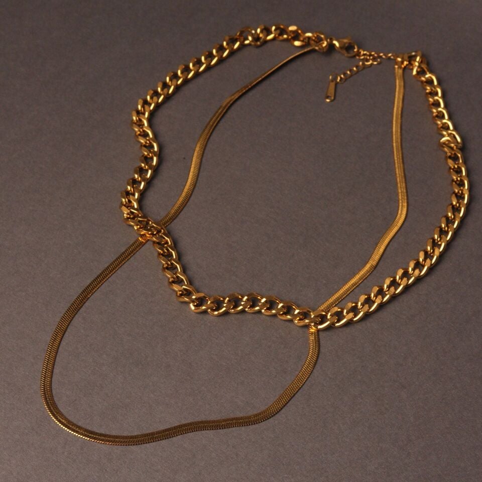 Neesa Çelik Gold İtalyan Zincir Çoklu Kolye 45 cmGold